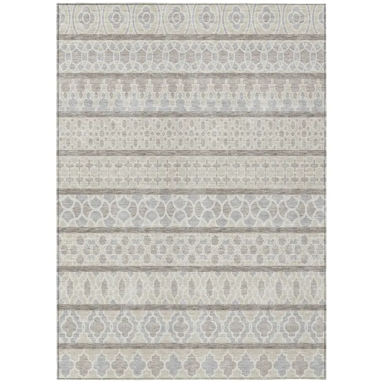 10' X 14' Ivory Beige And Taupe Quatrefoil Washable Indoor Outdoor Area Rug