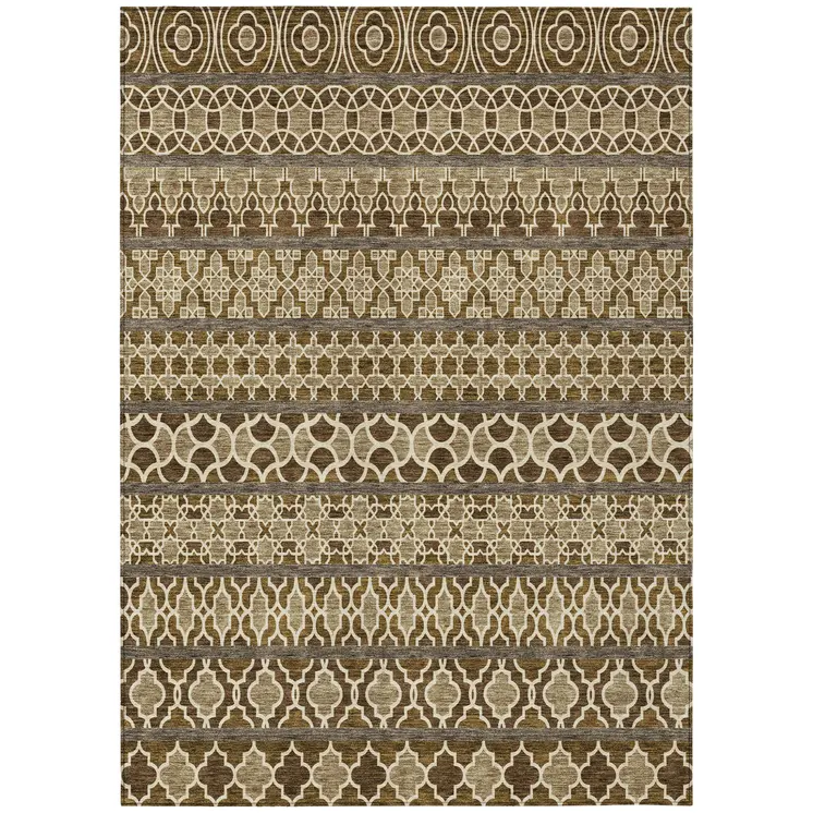 5' X 8' Brown And Taupe Quatrefoil Washable Indoor Outdoor Area Rug