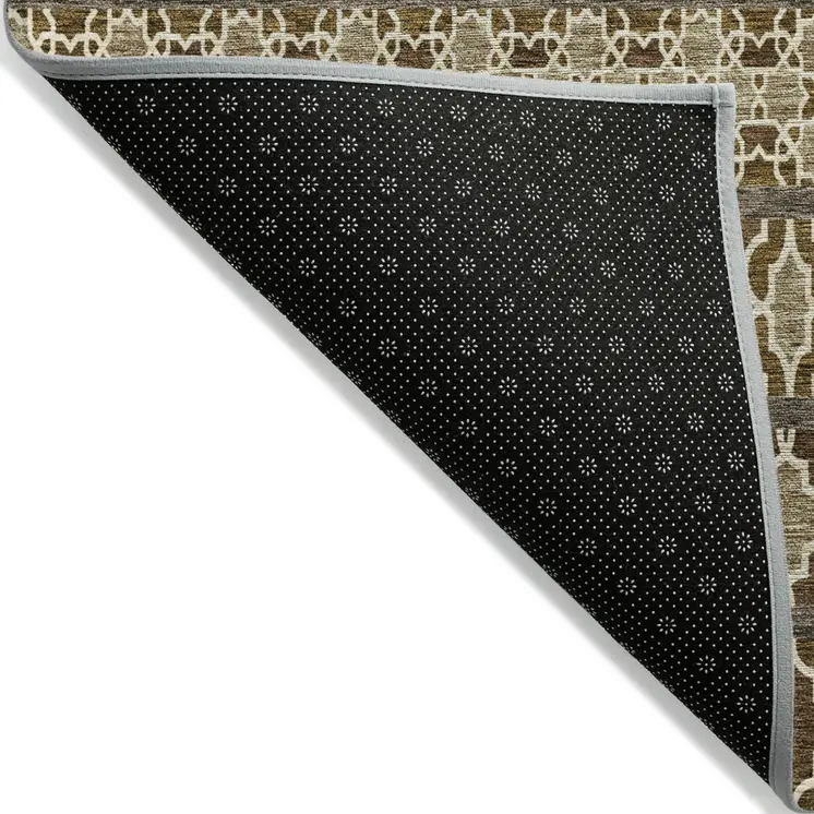 5' X 8' Brown And Taupe Quatrefoil Washable Indoor Outdoor Area Rug