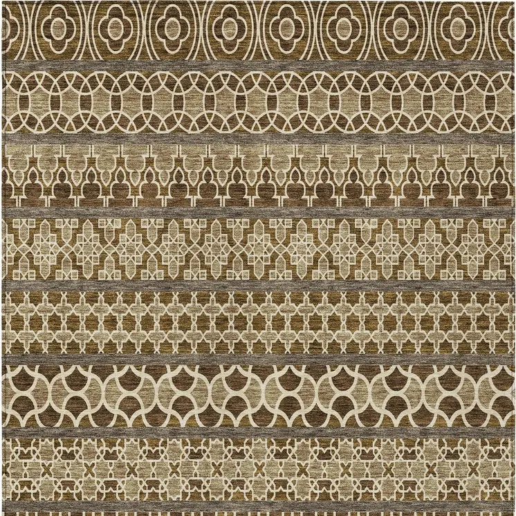 5' X 8' Brown And Taupe Quatrefoil Washable Indoor Outdoor Area Rug
