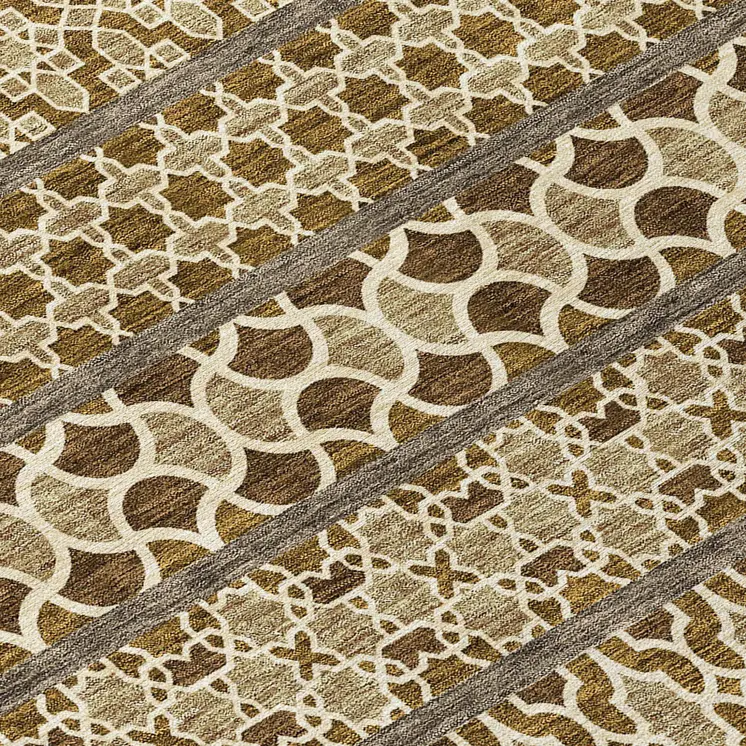 5' X 8' Brown And Taupe Quatrefoil Washable Indoor Outdoor Area Rug