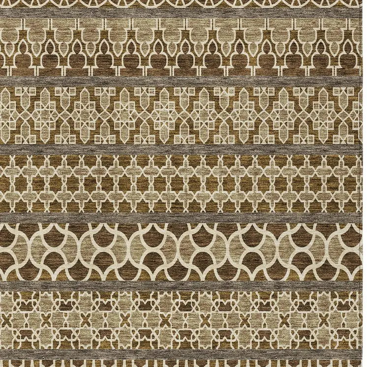 8' X 10' Brown And Taupe Quatrefoil Washable Indoor Outdoor Area Rug