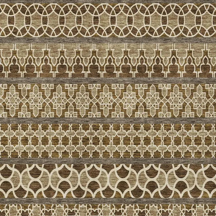 9' X 12' Brown And Taupe Quatrefoil Washable Indoor Outdoor Area Rug