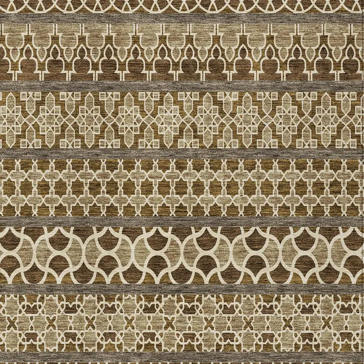 10' X 14' Brown And Taupe Quatrefoil Washable Indoor Outdoor Area Rug