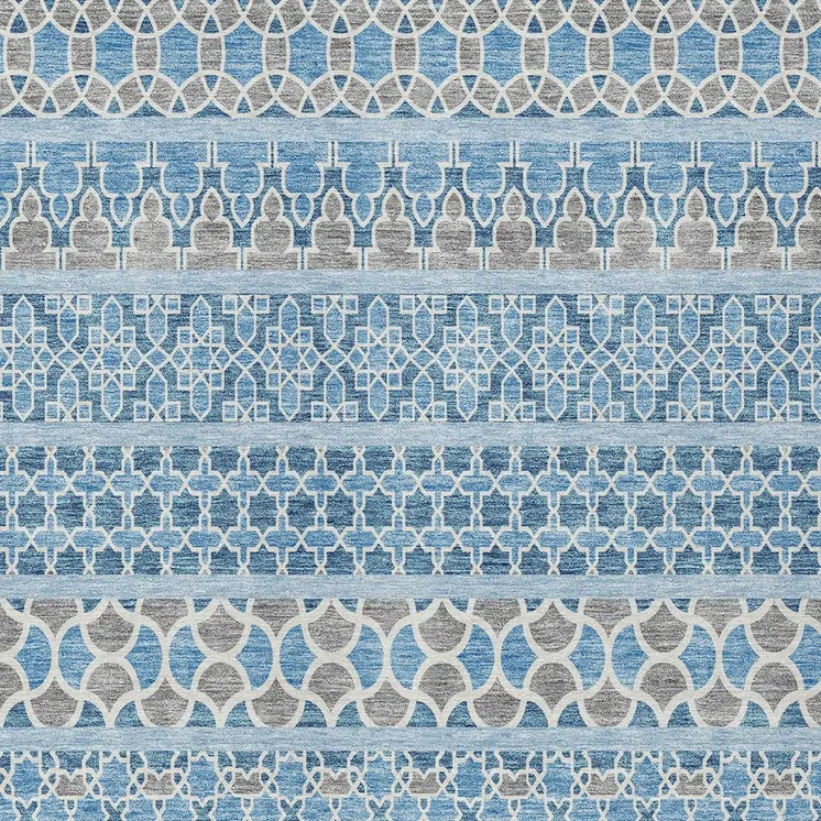3' X 5' Sky Blue And Denim Blue Quatrefoil Washable Indoor Outdoor Area Rug