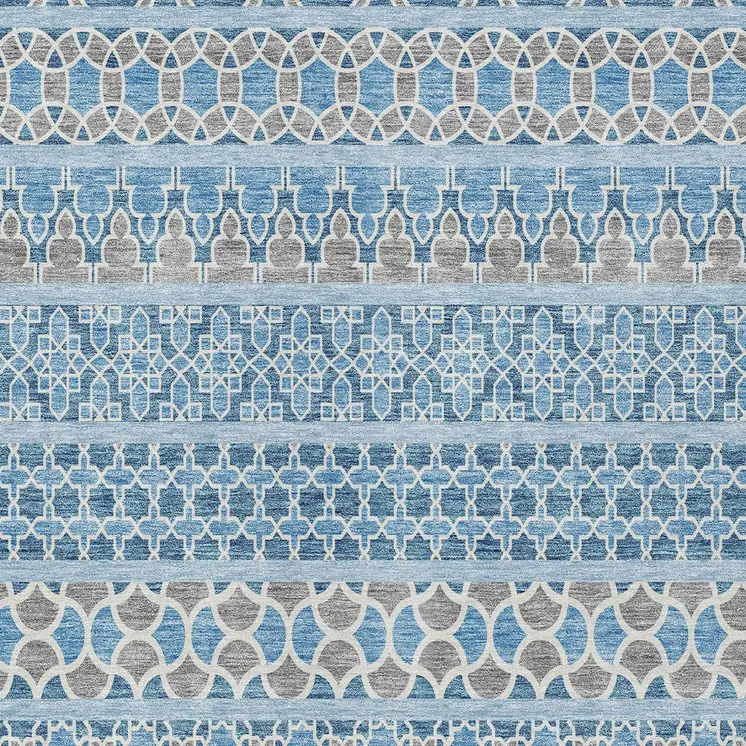 10' X 14' Sky Blue And Denim Blue Quatrefoil Washable Indoor Outdoor Area Rug