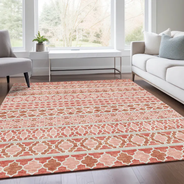 3' X 5' Salmon Beige And Copper Quatrefoil Washable Indoor Outdoor Area Rug