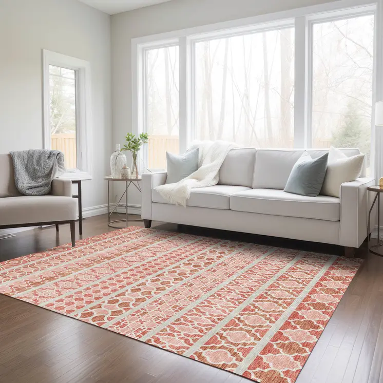 3' X 5' Salmon Beige And Copper Quatrefoil Washable Indoor Outdoor Area Rug