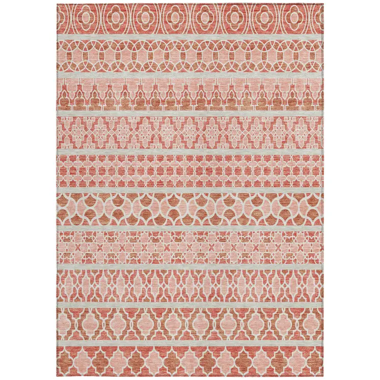 5' X 8' Salmon Beige And Copper Quatrefoil Washable Indoor Outdoor Area Rug