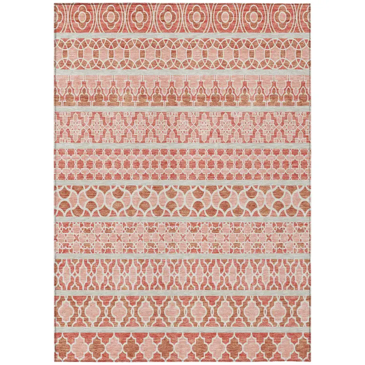 8' X 10' Salmon Beige And Copper Quatrefoil Washable Indoor Outdoor Area Rug