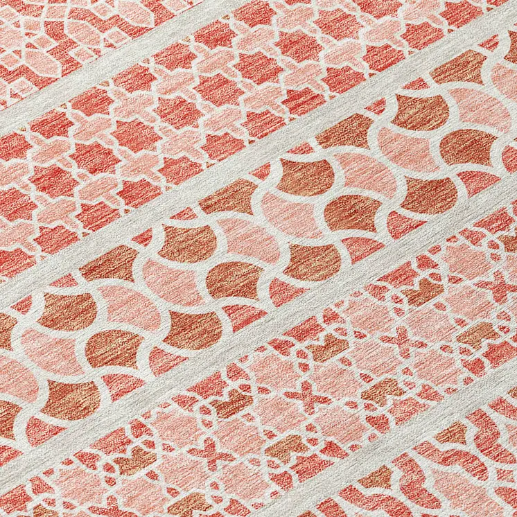8' X 10' Salmon Beige And Copper Quatrefoil Washable Indoor Outdoor Area Rug