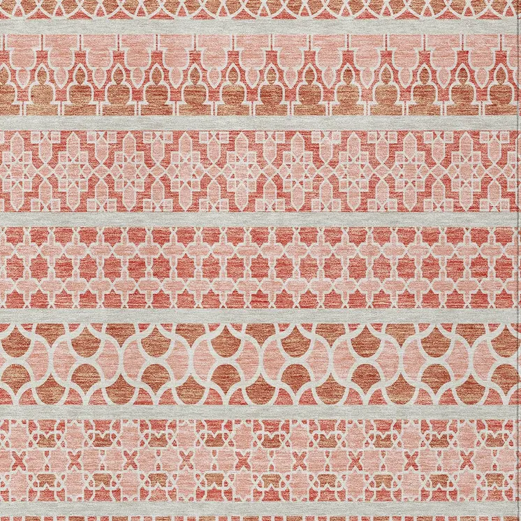 10' X 14' Salmon Beige And Copper Quatrefoil Washable Indoor Outdoor Area Rug