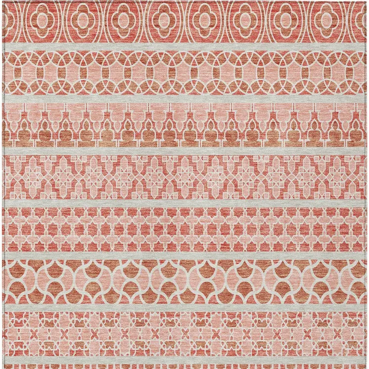 10' X 14' Salmon Beige And Copper Quatrefoil Washable Indoor Outdoor Area Rug