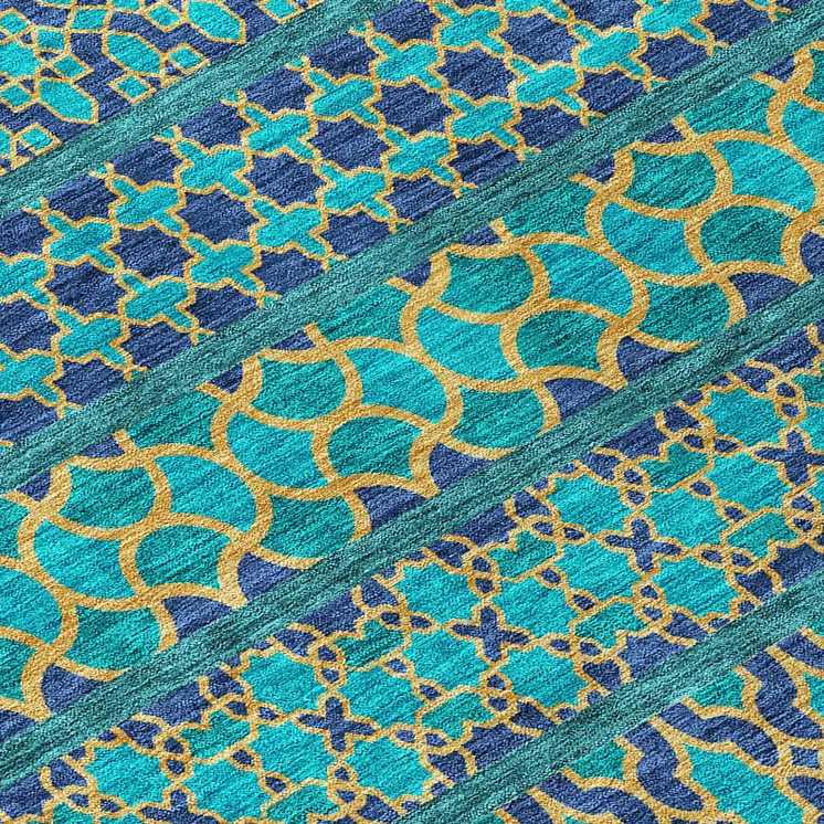 3' X 5' Teal Blue And Navy Blue Quatrefoil Washable Indoor Outdoor Area Rug