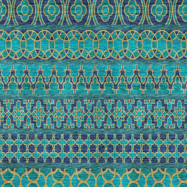 10' X 14' Teal Blue And Navy Blue Quatrefoil Washable Indoor Outdoor Area Rug