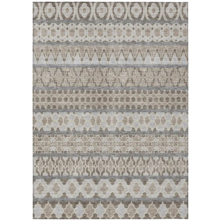 3' X 5' Taupe Beige And Gray Quatrefoil Washable Indoor Outdoor Area Rug