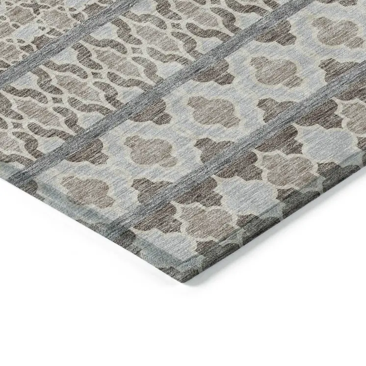 3' X 5' Taupe Beige And Gray Quatrefoil Washable Indoor Outdoor Area Rug