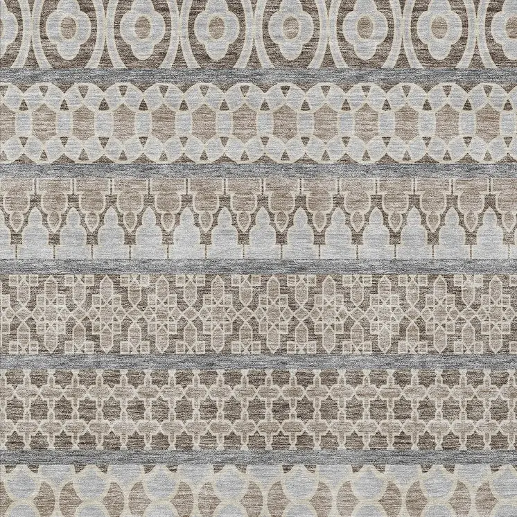 3' X 5' Taupe Beige And Gray Quatrefoil Washable Indoor Outdoor Area Rug