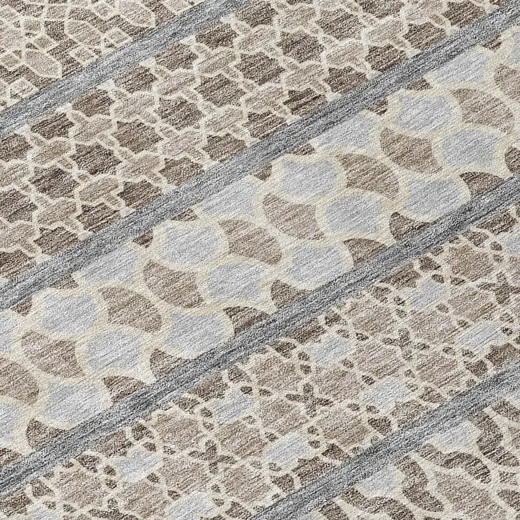 3' X 5' Taupe Beige And Gray Quatrefoil Washable Indoor Outdoor Area Rug