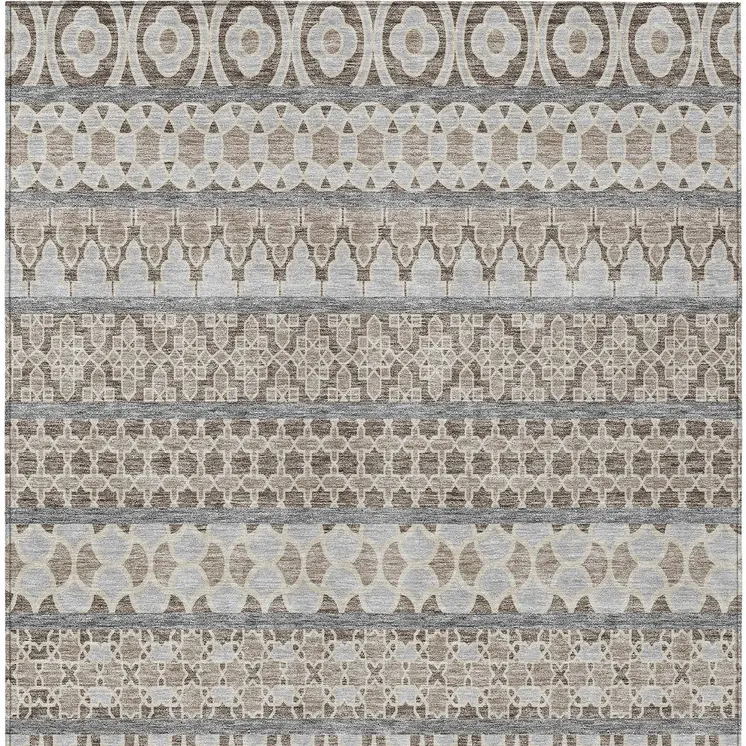 5' X 8' Taupe Beige And Gray Quatrefoil Washable Indoor Outdoor Area Rug