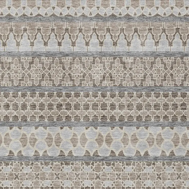 5' X 8' Taupe Beige And Gray Quatrefoil Washable Indoor Outdoor Area Rug