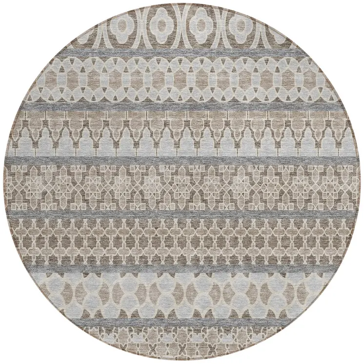 8' Taupe Beige And Gray Round Quatrefoil Washable Indoor Outdoor Area Rug