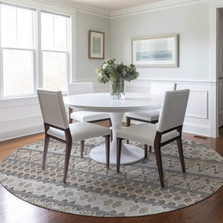 8' Taupe Beige And Gray Round Quatrefoil Washable Indoor Outdoor Area Rug