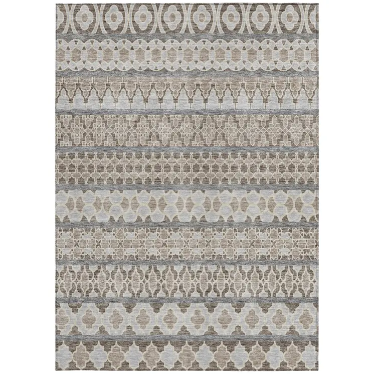 8' X 10' Taupe Beige And Gray Quatrefoil Washable Indoor Outdoor Area Rug