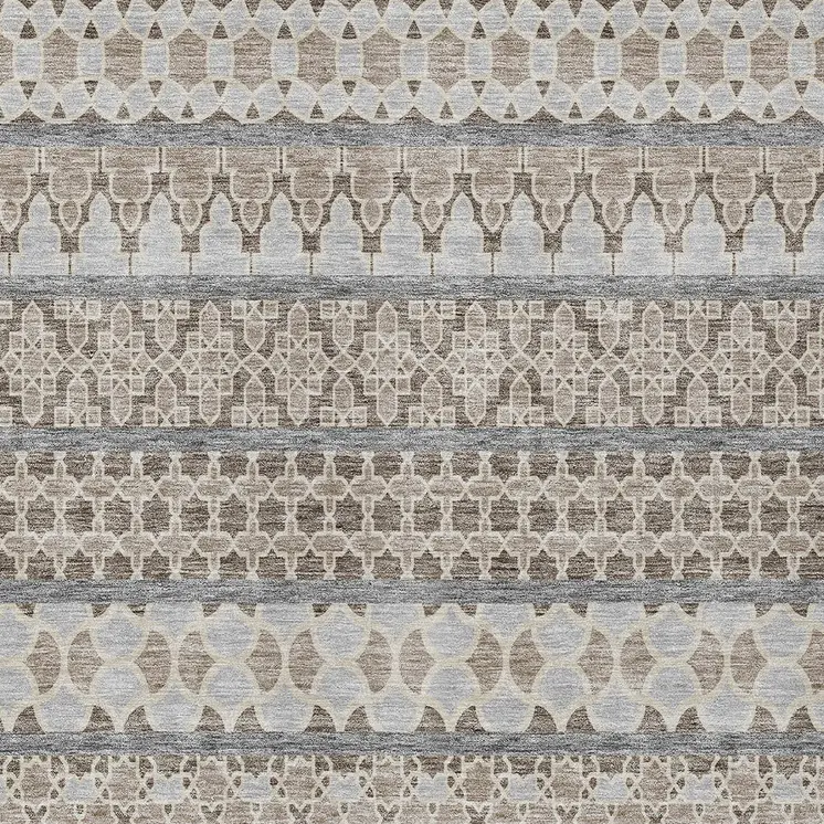 9' X 12' Taupe Beige And Gray Quatrefoil Washable Indoor Outdoor Area Rug