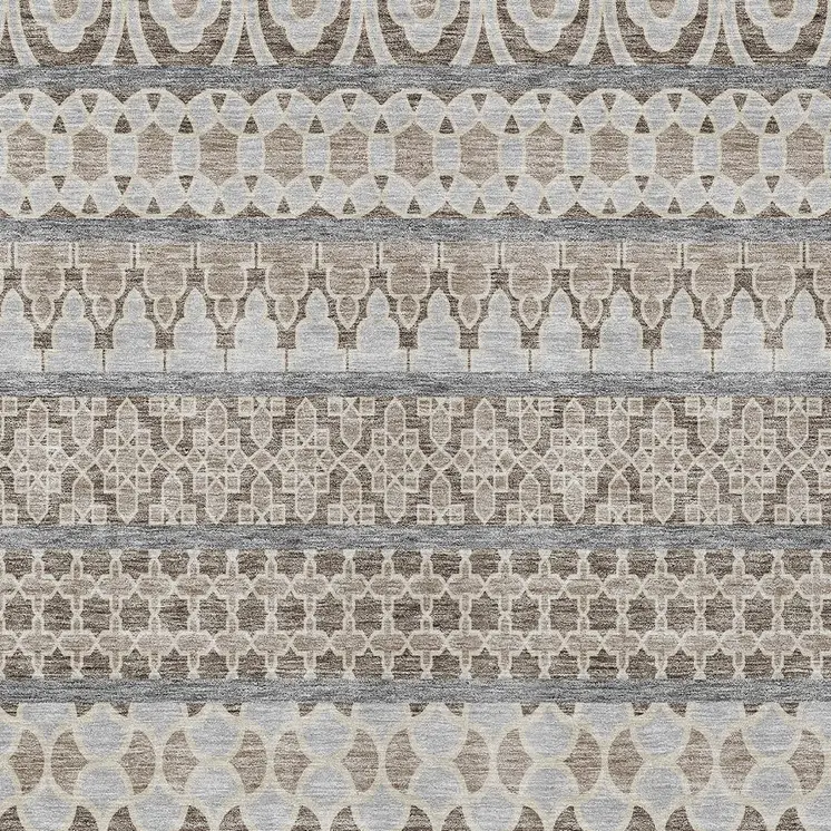 10' X 14' Taupe Beige And Gray Quatrefoil Washable Indoor Outdoor Area Rug