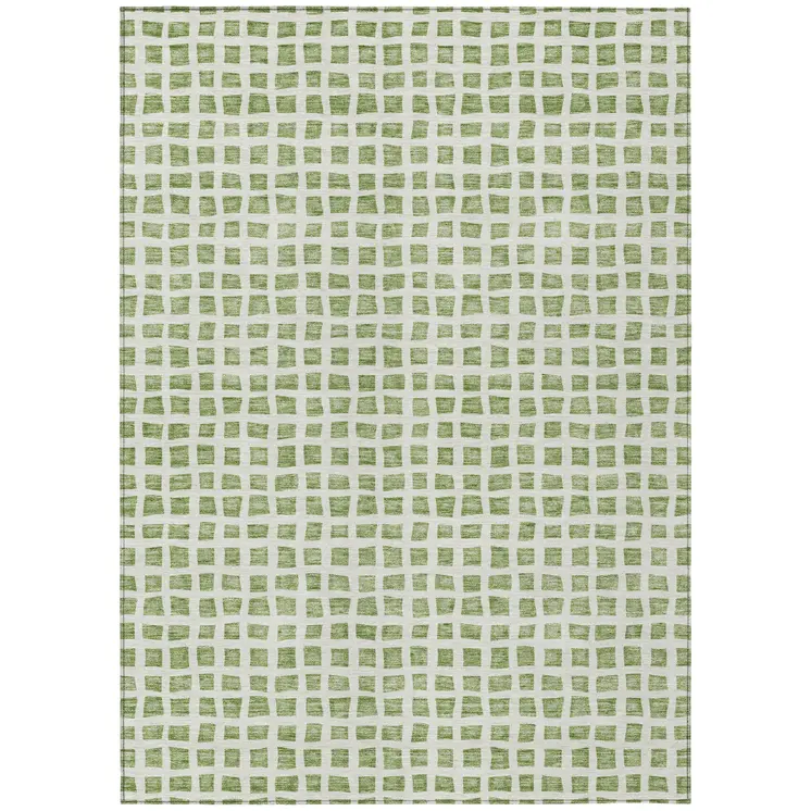 3' X 5' Artichoke Green And Ivory Geometric Washable Indoor Outdoor Area Rug