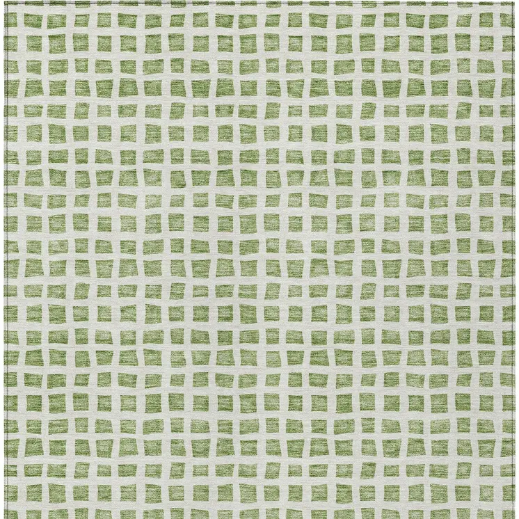 3' X 5' Artichoke Green And Ivory Geometric Washable Indoor Outdoor Area Rug