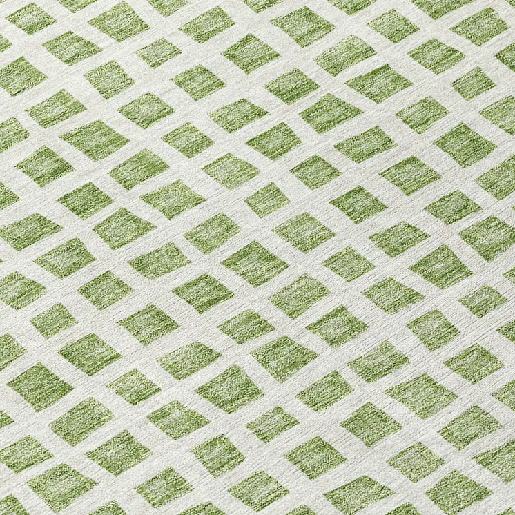 3' X 5' Artichoke Green And Ivory Geometric Washable Indoor Outdoor Area Rug