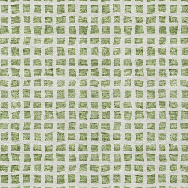 5' X 8' Artichoke Green And Ivory Geometric Washable Indoor Outdoor Area Rug
