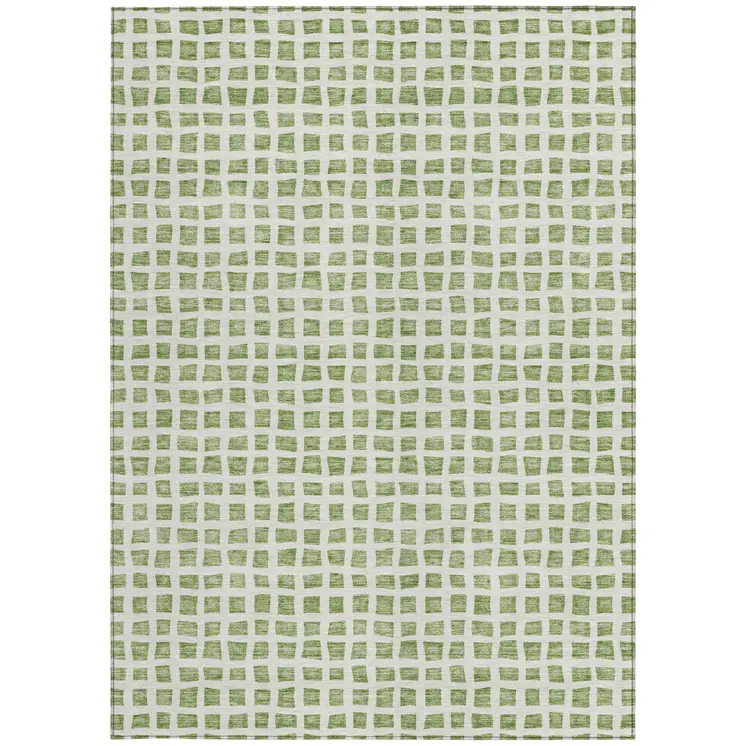 8' X 10' Artichoke Green And Ivory Geometric Washable Indoor Outdoor Area Rug