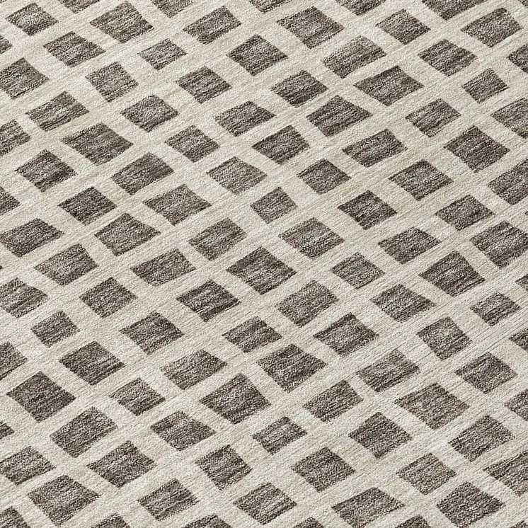 8' Brown Taupe And Ivory Round Geometric Washable Indoor Outdoor Area Rug