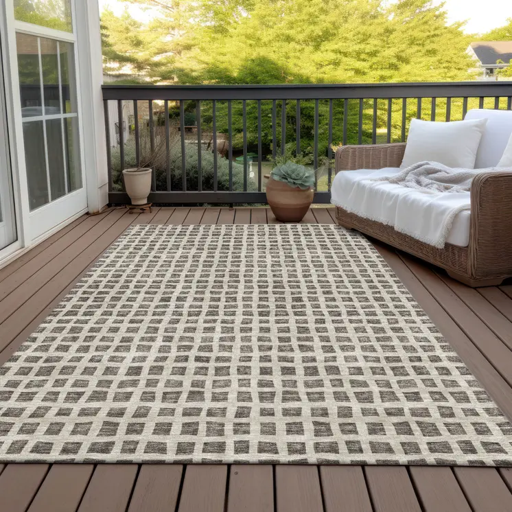 8' X 10' Brown Taupe And Ivory Geometric Washable Indoor Outdoor Area Rug