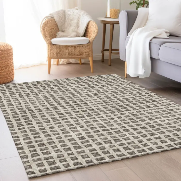 8' X 10' Brown Taupe And Ivory Geometric Washable Indoor Outdoor Area Rug