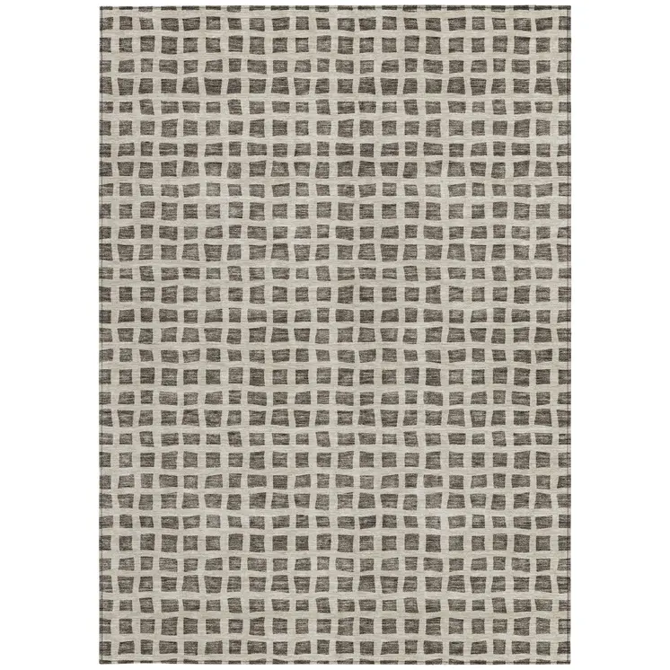 9' X 12' Brown Taupe And Ivory Geometric Washable Indoor Outdoor Area Rug