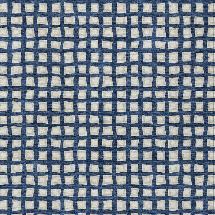 5' X 8' Navy Blue And Ivory Geometric Washable Indoor Outdoor Area Rug