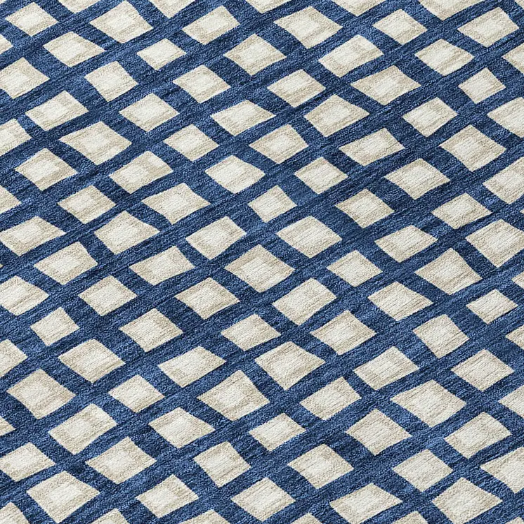 8' Navy Blue And Ivory Round Geometric Washable Indoor Outdoor Area Rug