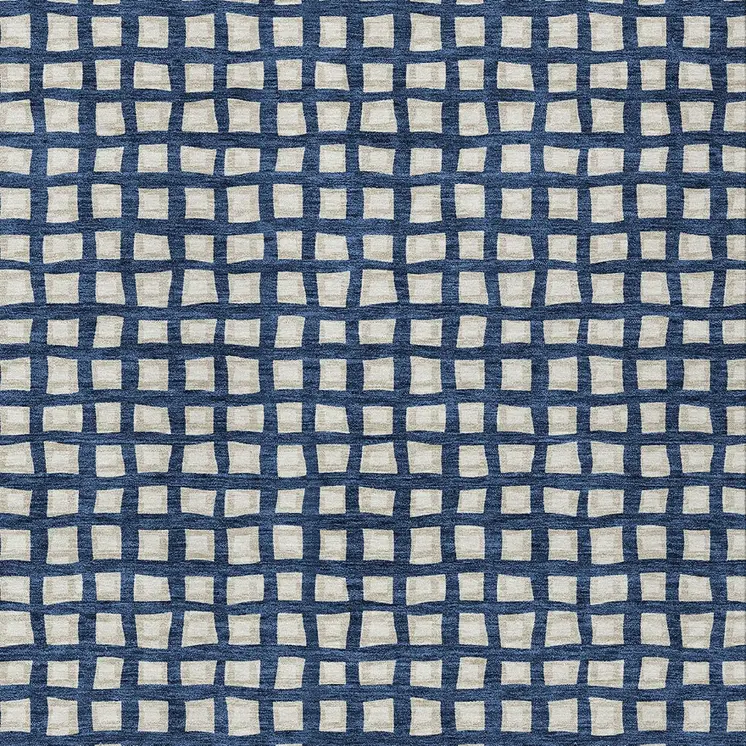 8' X 10' Navy Blue And Ivory Geometric Washable Indoor Outdoor Area Rug