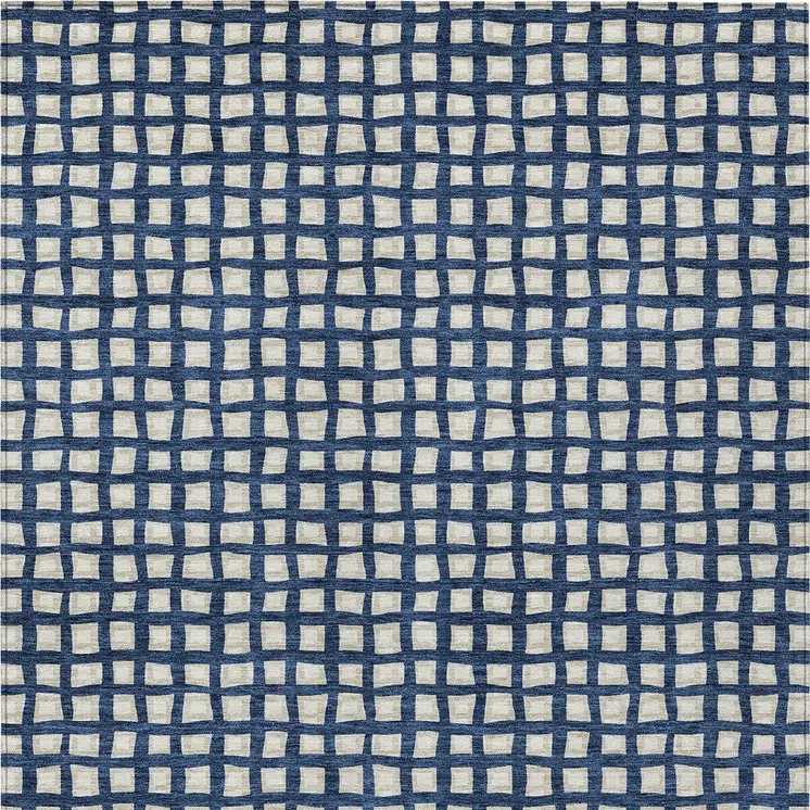 9' X 12' Navy Blue And Ivory Geometric Washable Indoor Outdoor Area Rug