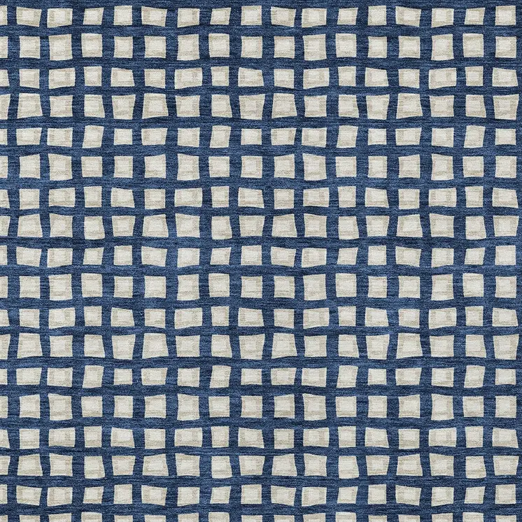 9' X 12' Navy Blue And Ivory Geometric Washable Indoor Outdoor Area Rug