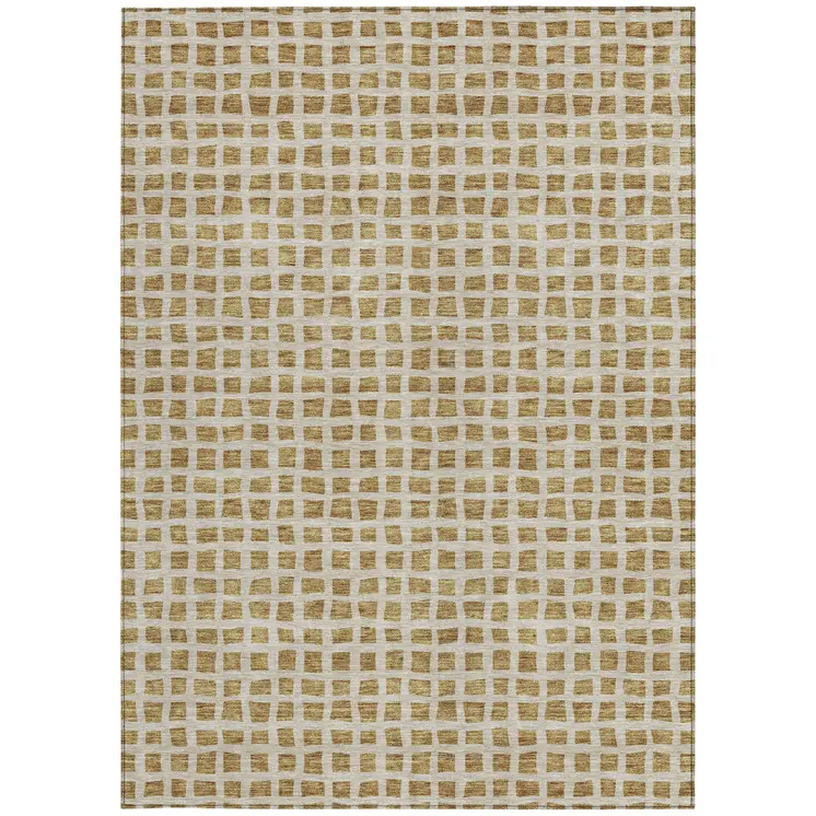 3' X 5' Gold And Beige Geometric Washable Indoor Outdoor Area Rug