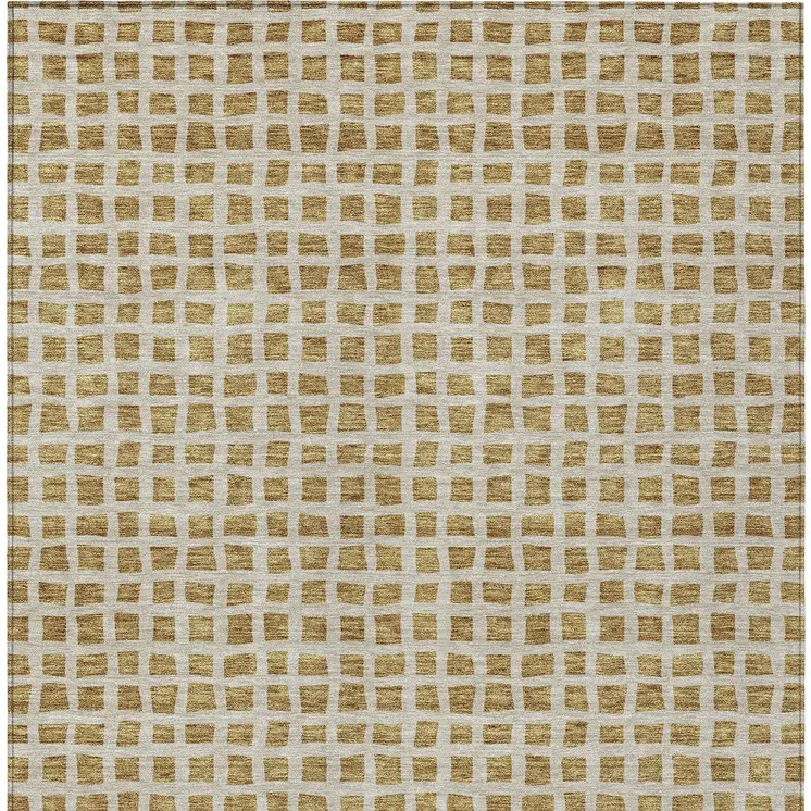5' X 8' Gold And Beige Geometric Washable Indoor Outdoor Area Rug