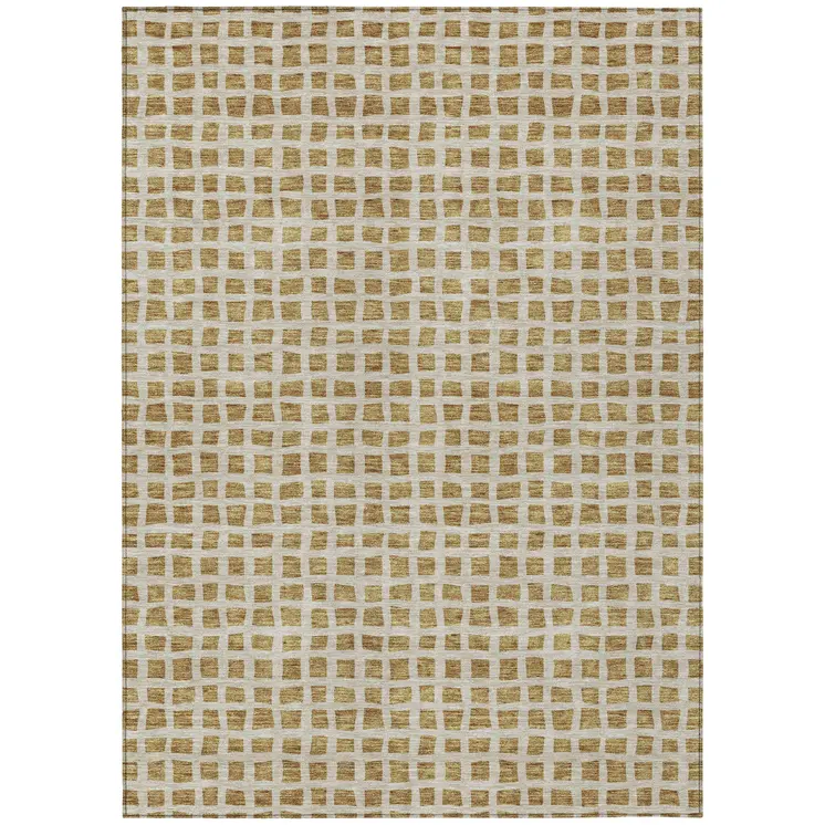 5' X 8' Gold And Beige Geometric Washable Indoor Outdoor Area Rug