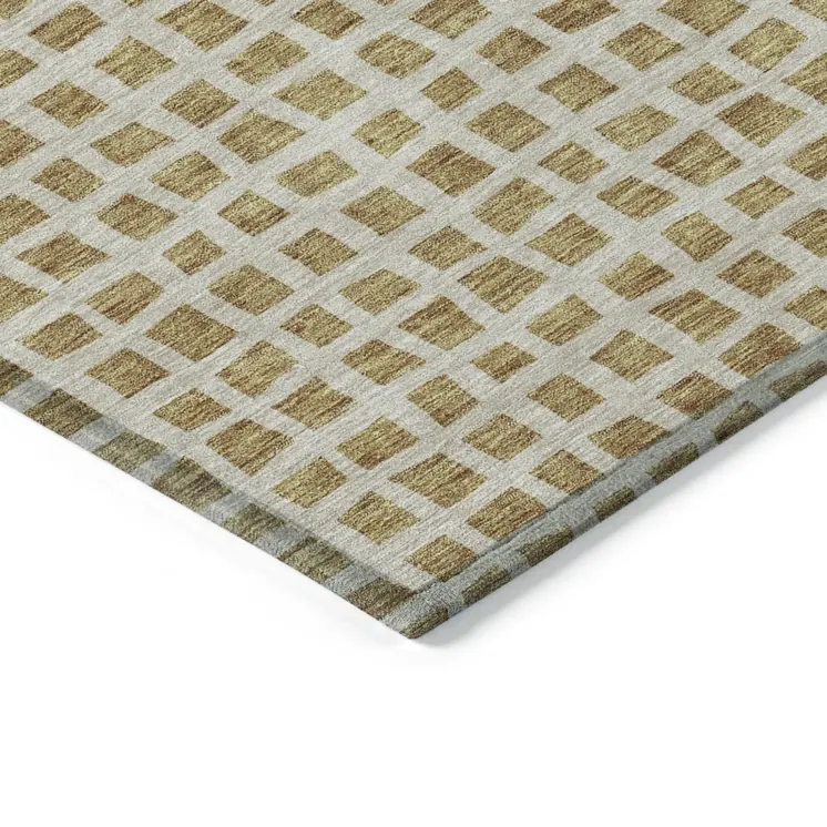 5' X 8' Gold And Beige Geometric Washable Indoor Outdoor Area Rug