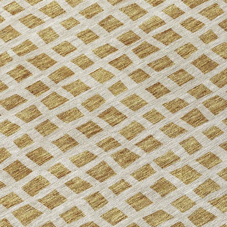 5' X 8' Gold And Beige Geometric Washable Indoor Outdoor Area Rug