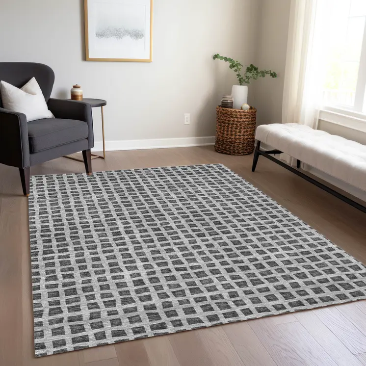 5' X 8' Graphite Gray And Silver Geometric Washable Indoor Outdoor Area Rug